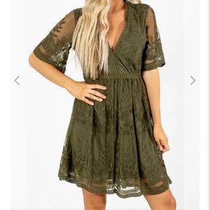 Haute Monde “light my fire dress” in olive